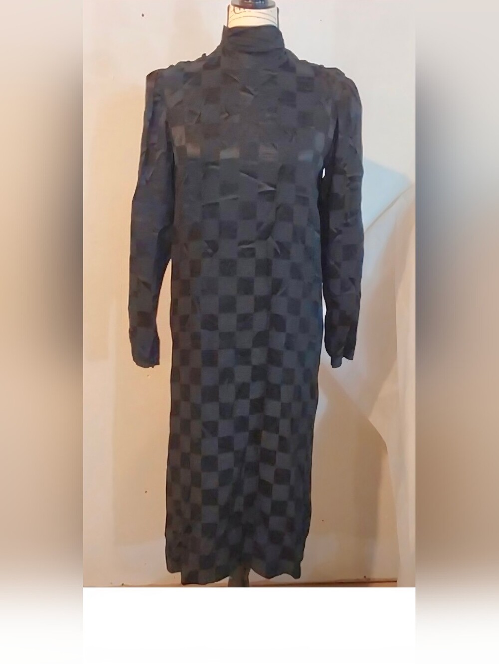 Argenti |Vintage Black Checkered Silk High Neck Dress Elegant Evening Luxe Sz.6